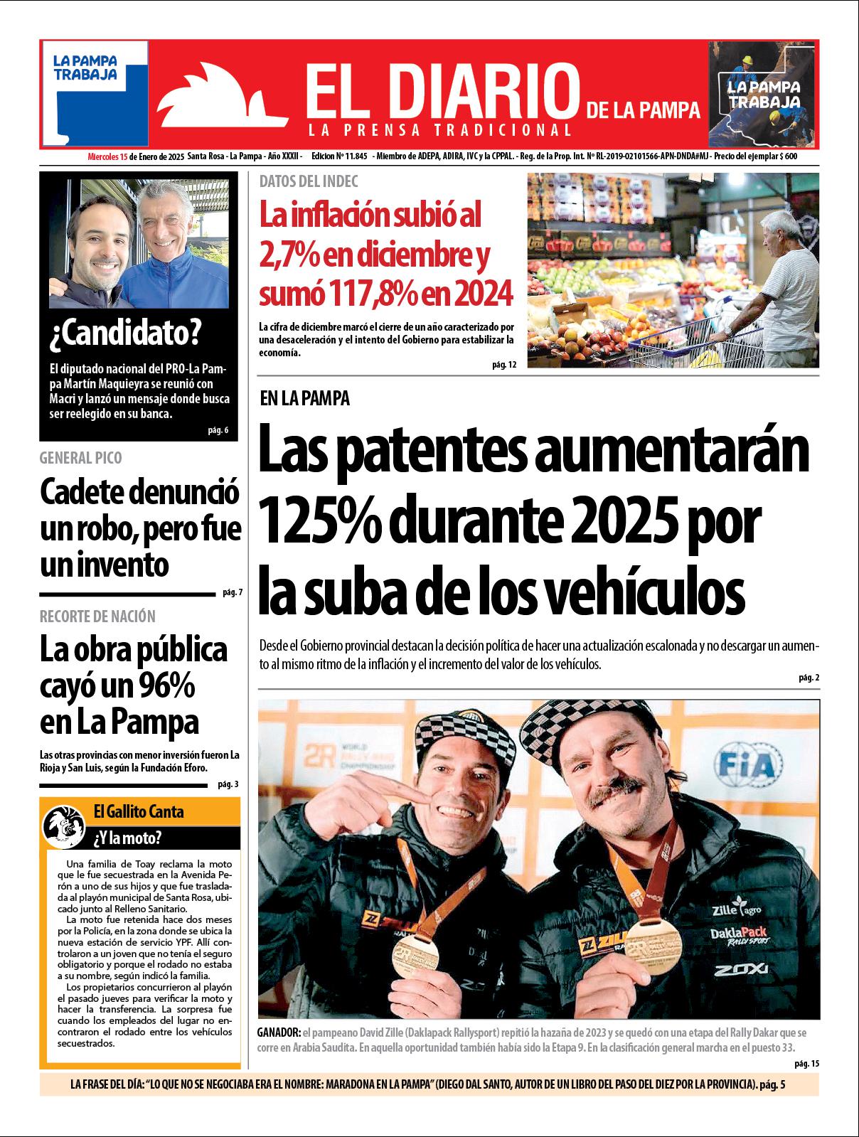 Tapa de El Diario en papel  mieacutercoles 15 de enero de 2025